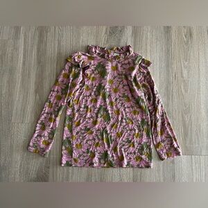 Kate Quinn Girls Long Sleeve Pink/Green Daisy Ruffle Shirt - Size 8